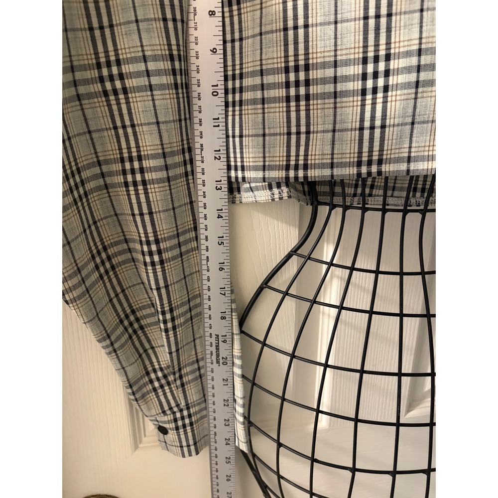 Plaid Cropped Shirt Neutral Check Boxy Button Up Y2K Grunge Aesthetic Sz S EUC - Picture 6 of 8